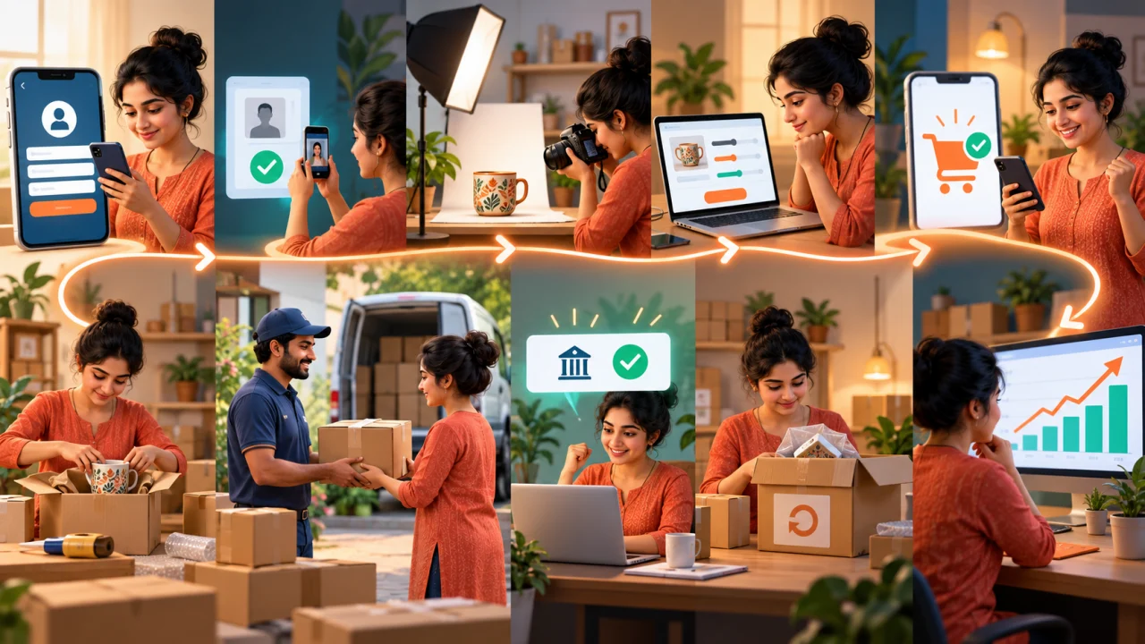 A reliable seller journey connects verification, catalogue quality, profitable pricing, packing, pickup, payment and return analytics.