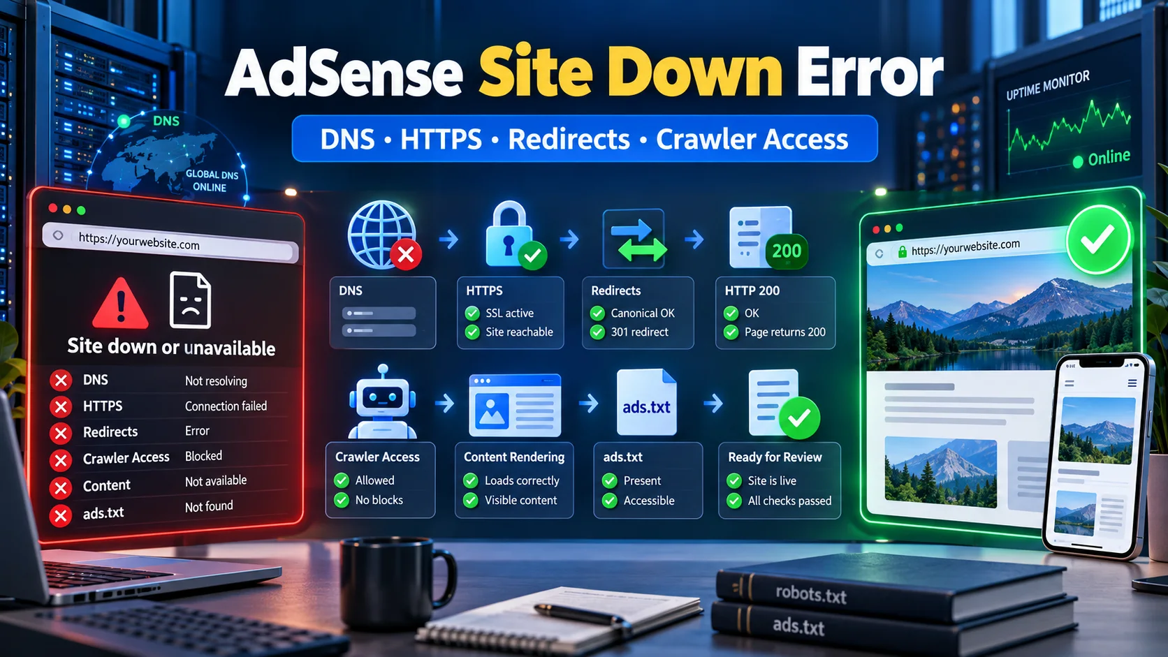 Google AdSense “Site Down or Unavailable” Error कैसे Fix करें? Complete Guide