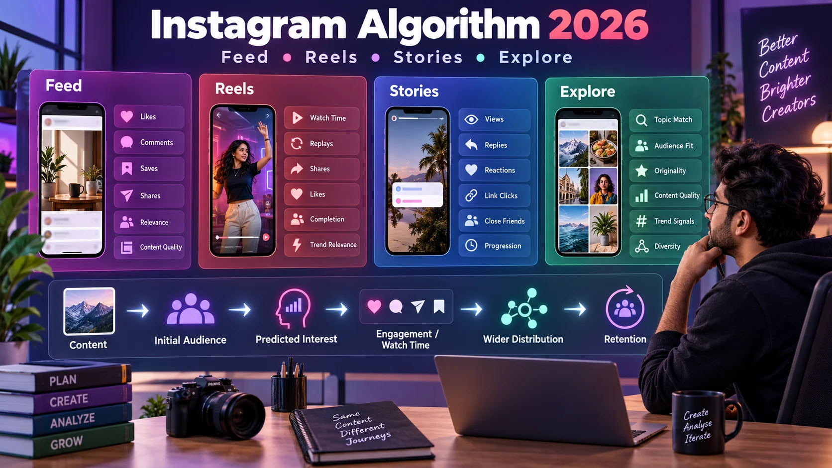 Instagram Algorithm 2026 कैसे काम करता है? Feed, Reels, Stories और Explore की Complete Guide