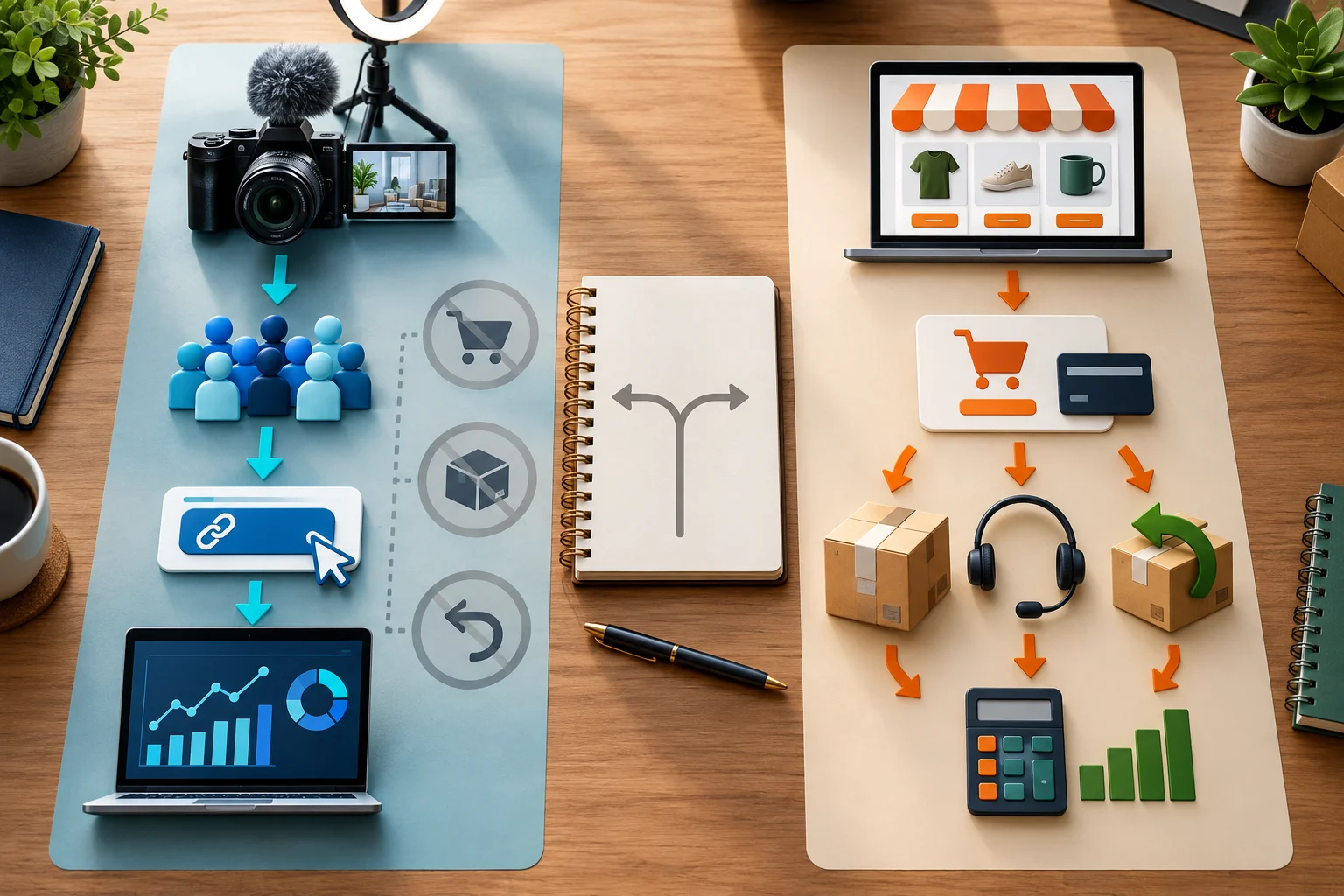 Affiliate and dropshipping may both avoid owned inventory, but checkout control, customer support, returns and operating risk remain fundamentally different.