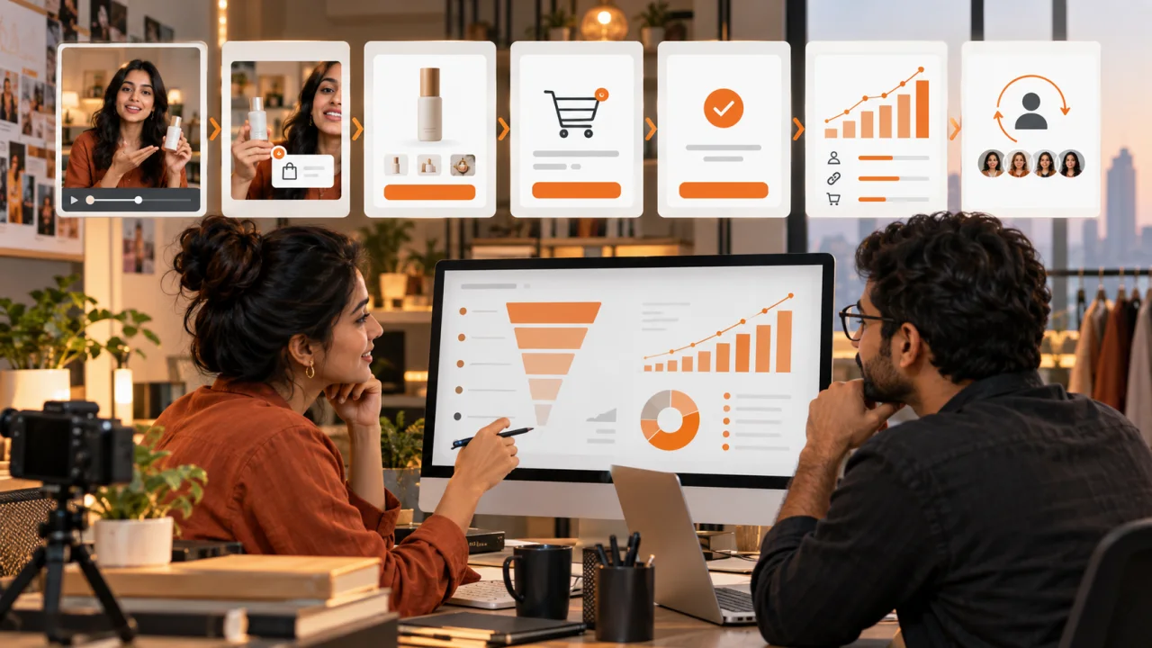 Creator commerce connects authentic content, product discovery, checkout attribution, commission and repeat-customer analysis in one measurable journey.