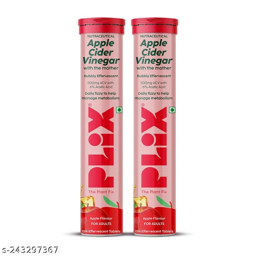 PLIX - THE PLANT FIX Apple Cider Vinegar Effervescent (750mg) | With Mother ACV | Vitamin B6 & B12 | Pack of 2 (Apple), 30 Tablets | No Added Sugar | Easy to Carry & Consume