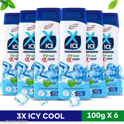 Nimson X-ICE Thanda Cool Prickly Heat Talcum Powder for Women & Men | Instant Cooling, Sweat & Odor Control, Soothes Rashes & Skin Irritation | Long-Lasting Freshness with Mint & Neem Cinthol Cold Talc for All Skin Types 100g Each (Pack of 6) (600gm)