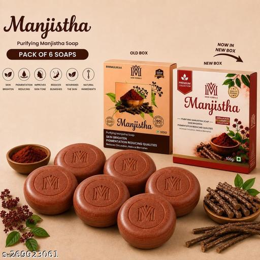 MDM Herbal Manjishta Soaps Pack of 6 - 100gm Each | 600gm Total | Blemish Control | 36-Month Shelf Life | Made in India