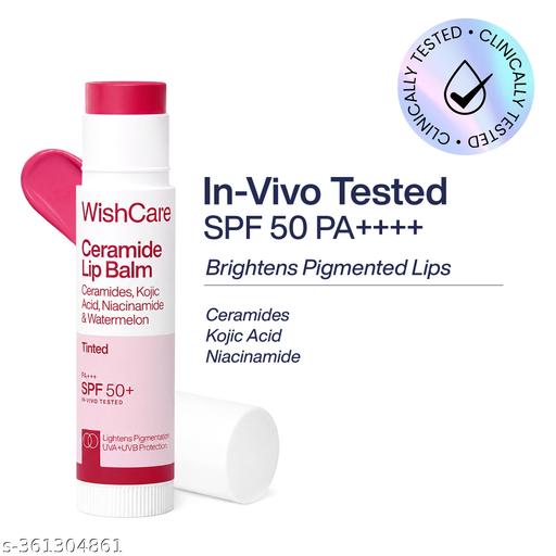 WishCare Tinted Ceramide Lip Balm with SPF50 PA++++ (Natural Pink) - Kojic Acid & Niacinamide - For Lip Lightening, Sun Protection & Long Lasting Hydration - 5gm