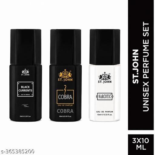ST. JOHN Unisex Mini Perfume Combo Pack of 3 | Black Currents, Cobra & Narcotic Eau De Parfum | Long Lasting Pocket Perfume Set | 10ml Each