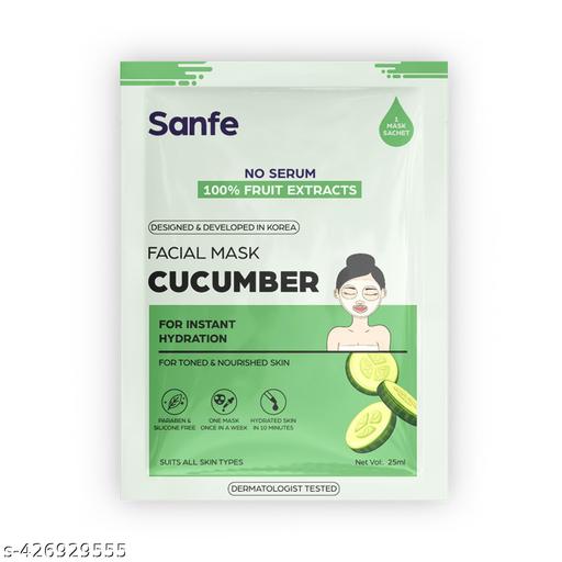 Sanfe Instant Hydration Cucumber Facial Mask | For toned & nourished skin | 100% fruit extracts, Korean Mask | 1pc, 25gm