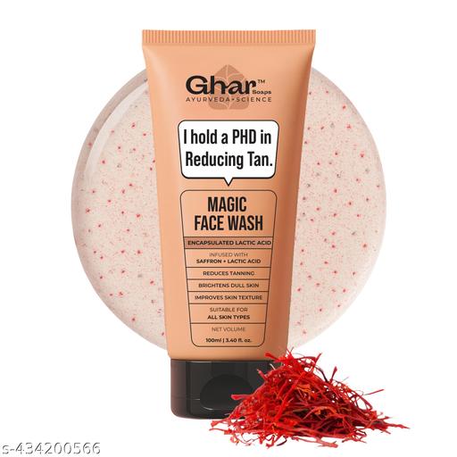Ghar Soaps Magic De-Tan Face wash I With Sandalwood ,Saffron & Glutathione | Tan Removal, Brightening and Glowing Skin I For All Skin Type Skin I For Man & Women |  100ml