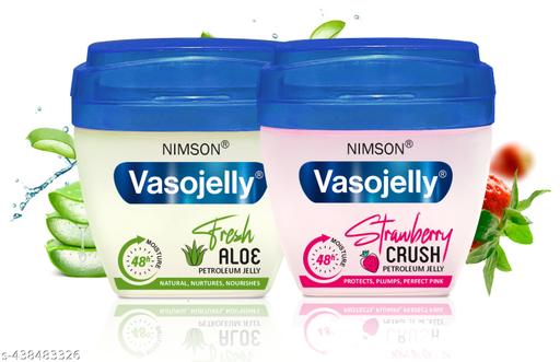 Nimson Vasojelly Fresh Aloe & Strawberry Crush Petroleum Jelly (Pack of 2) 48-hour moisturization, For Natural, Nurtured and Nourished Skin - 50ml Each