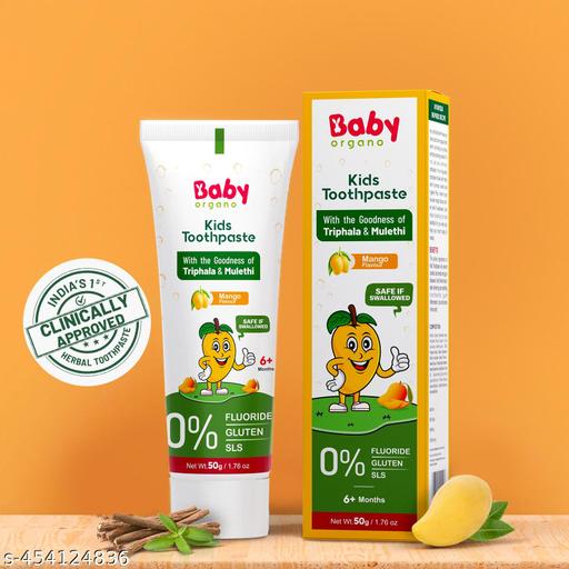 BabyOrgano Herbal Toothpaste for Kids | Mango Flavour | Natural Oral Care | Triphala & Mulethi | Fluoride-Free | Safe if Swallowed | 50g