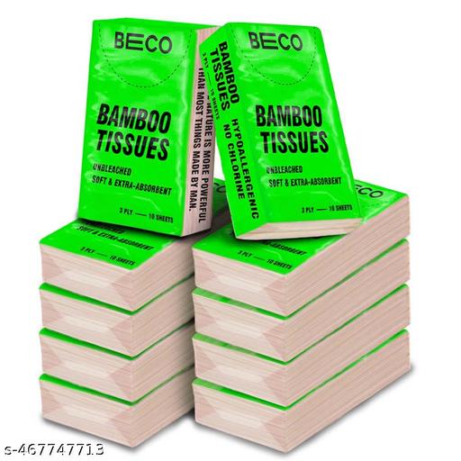 Beco Bamboo Hanky Tissues, 100 Pulls (Pack of 10, 10Pulls/pack), 100% Natural and Ecofriendly
