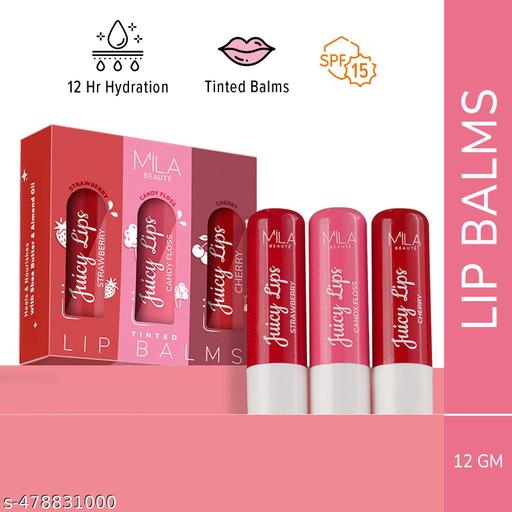 MILA BEAUTE Tinted Juicy Lip Balms Combo with 12Hrs Moisturisation & SPF 15 (Strawberry, Cherry, Candy floss)  (Pack of: 3, 12 g)