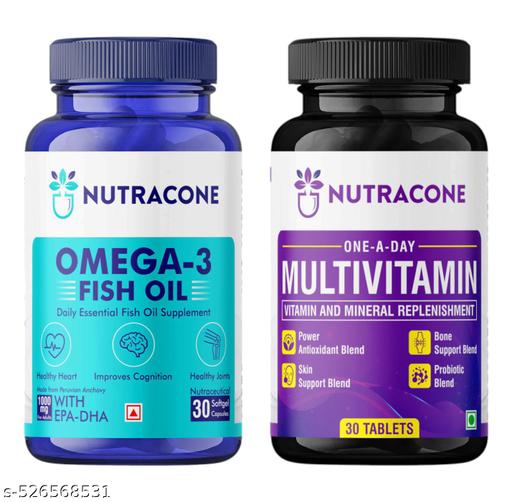 Multivitamin and Fish Oil Combo Multivitamin Tablets with Probiotics & Prebiotics (30 Tablets) + Maximum Strength Omega 3 Fish Oil 1000mg Capsule 30 Count (180 Mg EPA & 120 Mg DHA) Fish oil tablet
