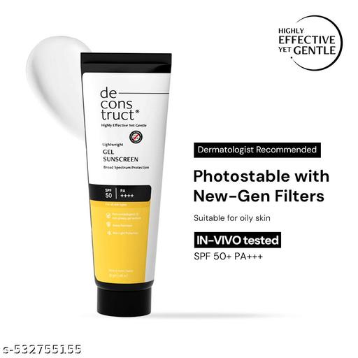 Deconstruct Gel Sunscreen SPF 50 PA++++| 100% Photostable| Lightweight| Non-Greasy |In-Vivo Tested | 30gm