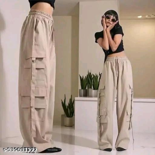 Women's High-Waist Oversized Cargo Pants – Relaxed Wide Leg Streetwear Trousers