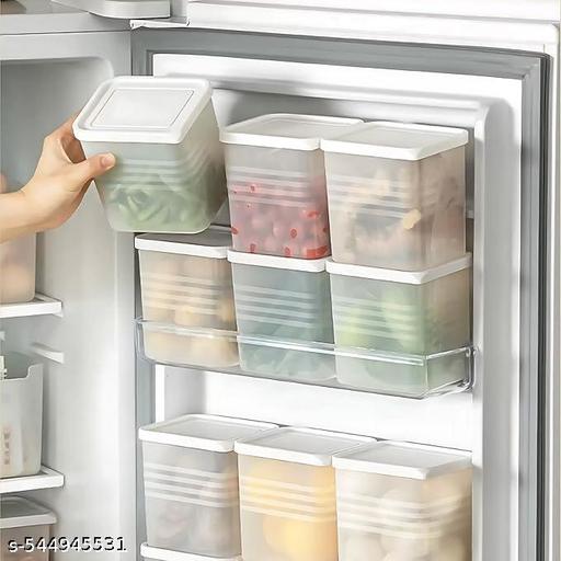 6 PCS Fridge Side Door Space Saver Organizers Storage Box Container Freezer Vegetables, Fruits, Fish, Meat, Egg, Dry Fruit, Airtight Lid 800ML Pack Of 6