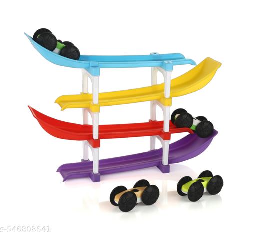 Soveto Racer Ramp Car Sliding Toy 4 ramps & 4 cars for Kids Unisex Rainbow Colour