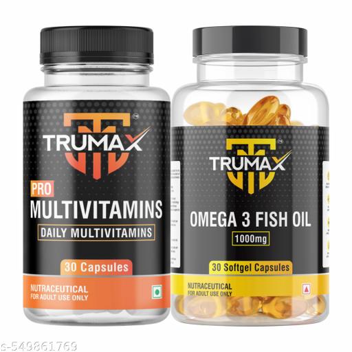 Multivitamin and Omega 3 Fish Oil Combo | Multivitamin Tablets with Probiotics & Prebiotics (30 Tablets) + Maximum Strength Omega 3 Fish Oil 1000mg Capsule 30 Count 180Mg EPA & 120 Mg DHA)