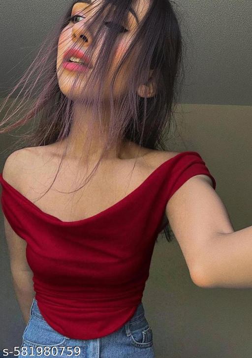 Istyle Can Women's Solid Stretchable Draped Crop Top Maroon