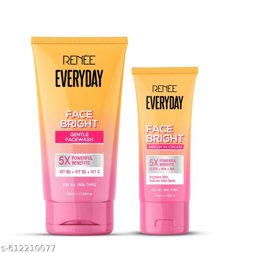 RENEE Everyday Face Bright Combo, Facewash with Vitamin B3, B5 & C for Brightening & Oil Control, Serum-in-Cream with Niacinamide & Hyaluronic Acid for Dark Spots & Even Skin Tone,100ml + 50ml