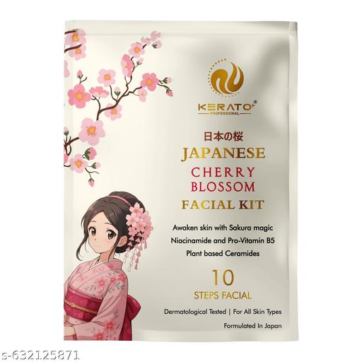 KERATOPLUS Japanese Cherry Blossom Facial Kit | 10-Step Brightening Facial with Niacinamide & Pro-Vitamin B5 | Plant-Based Ceramides for Glowing Skin