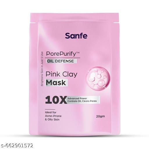 Sanfe Pink Clay Mask for Face | Brightening Face Pack | Detox Clay Mask for Oily & Acne-Prone Skin | Controls Oil, Clears Blackheads & Tightens Open Pores | 10X Powerful Glow | 20 gms
