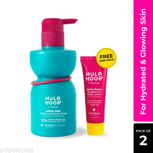 Hula Hoop Hydrate and Glow Duo by Foxtale|Hydrating Body Wash 250 ml + Brightening Body Lotion 15 ml|For All Skin Types|Men & Women