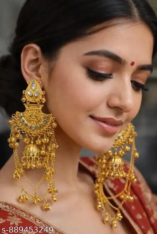 Traditional Kashmiri Jhumka  Chandbali Earrings for Women  Wishlisted  Share  | Heavy Look Gold Plated Long  Dangler Earrings with Ghungroo  | Ethnic Bridal Party Wedding  Jewellery | Stylish Designer  Statement Earrings for Girls & Women | Festive…