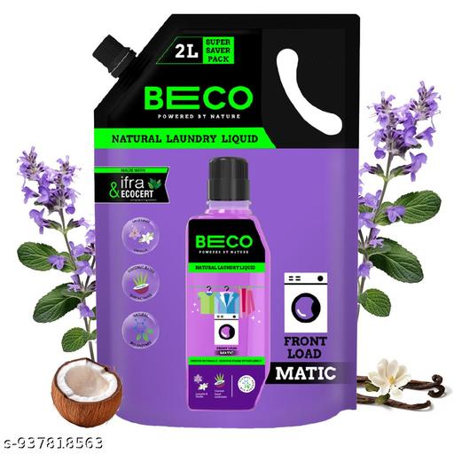 Beco Matic-Front Load Natural Laundry Liquid Detergent| 2 Litres | Natural Formula for Tough Stain Removal & Fabric Care | Natural | 100% Ecofriendly