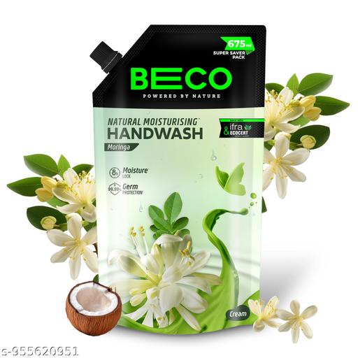 Beco Moisturising Liquid Handwash - Moringa Fragrance | 675 ml | 8-hr moisture lock | Natural | Kills 99.99% germs, Safe for all Skin types