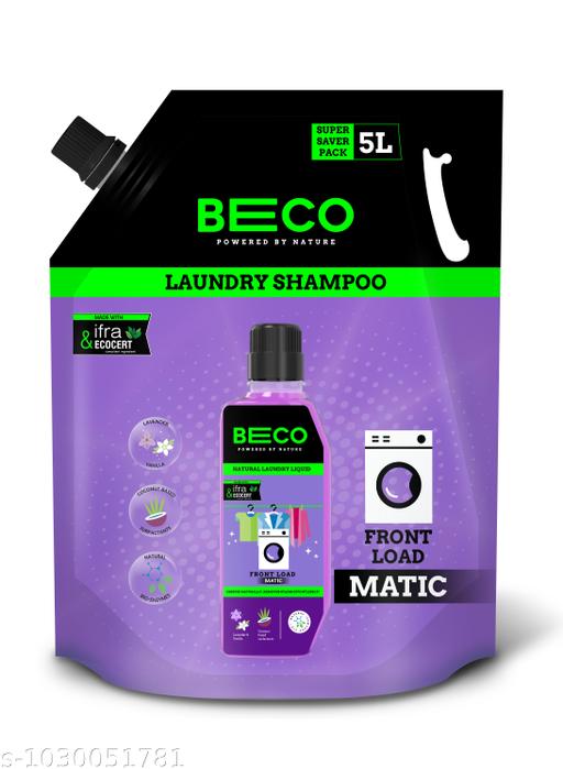 Beco Matic-Front Load Natural Laundry Liquid Detergent| 5 Litres | Natural Formula for Tough Stain Removal & Fabric Care | No Harsh Chemicals | 100% Ecofriendly