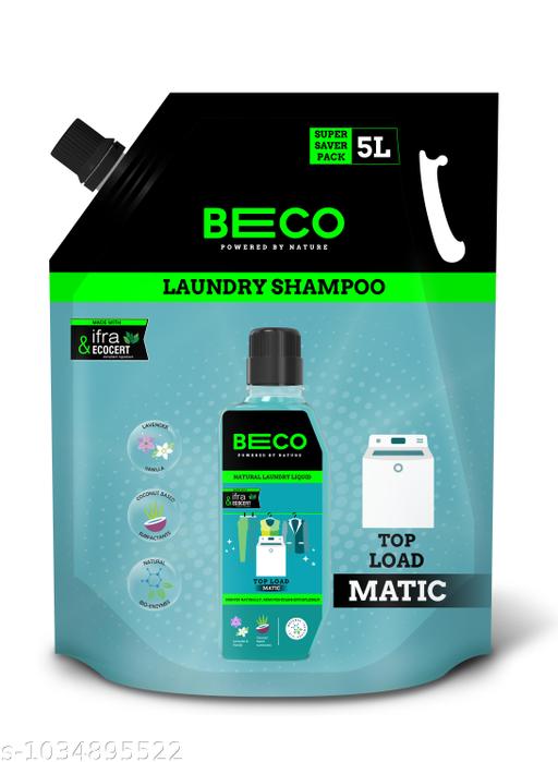 Beco Matic Top Load Natural Laundry Liquid Detergent| 5 Litres | Natural Formula for Tough Stain Removal & Fabric Care | No Harsh Chemicals | 100% Ecofriendly