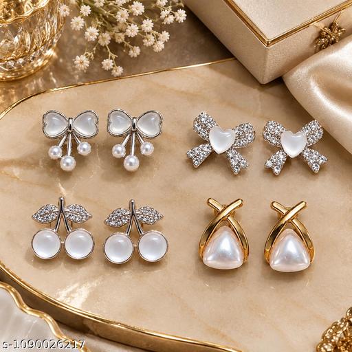 Trendy Pearl & Bow Design Earrings for